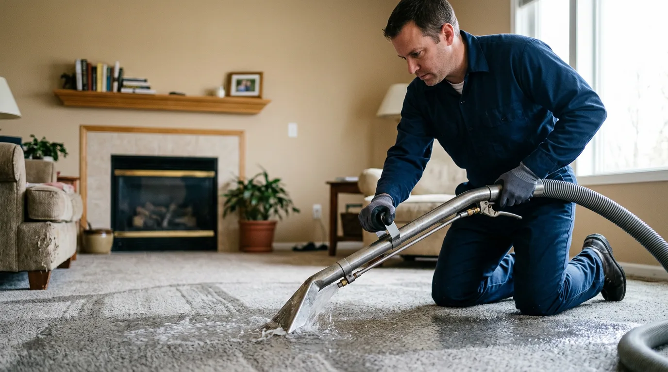 Water damage restoration technician working near New York Mills, MN